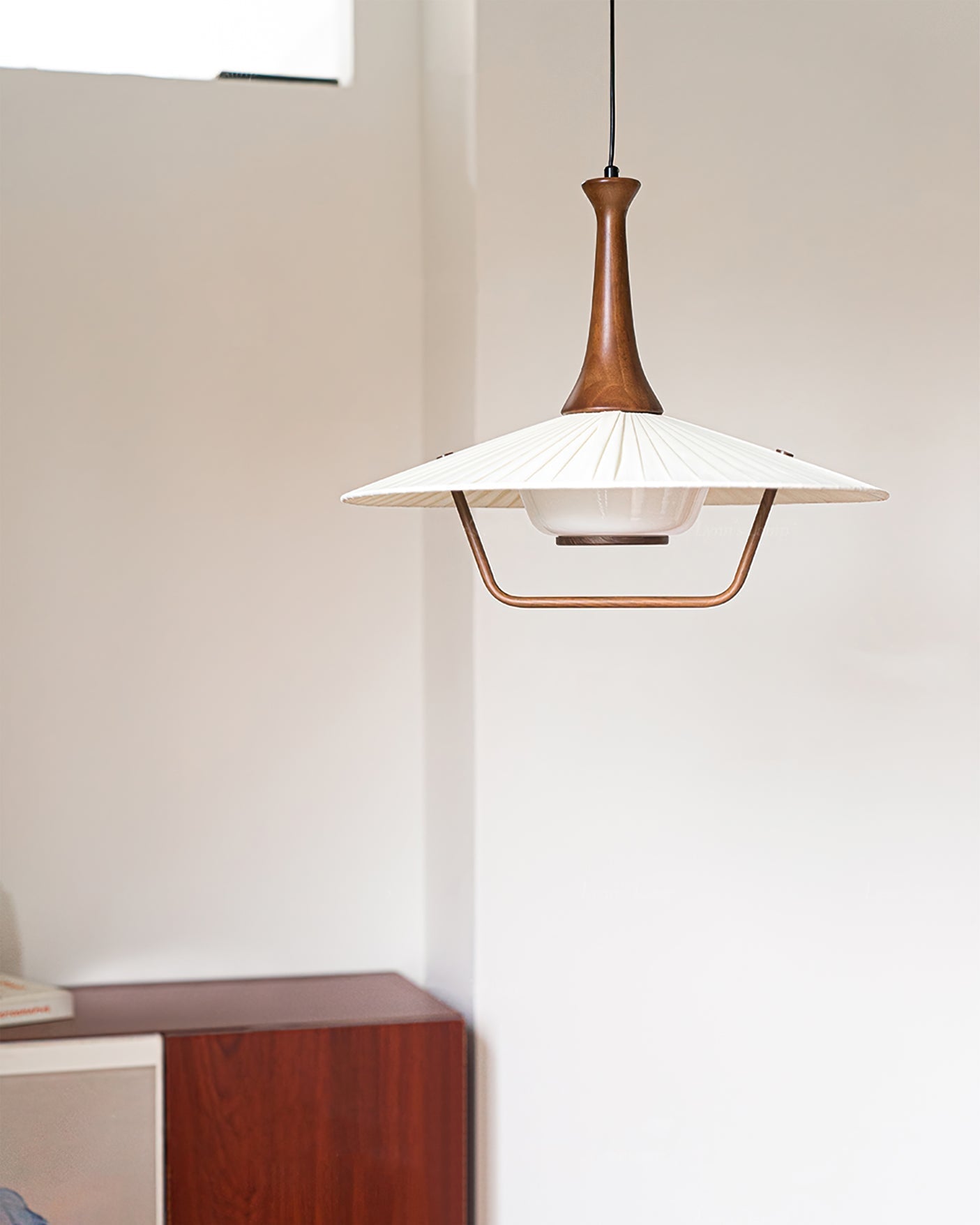Vionne Mid-Century Wood and White Pendant Lamp - Neutralighting