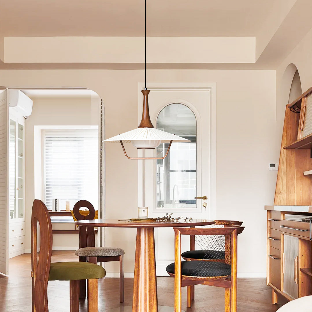 Vionne Mid-Century Wood and White Pendant Lamp - Neutralighting