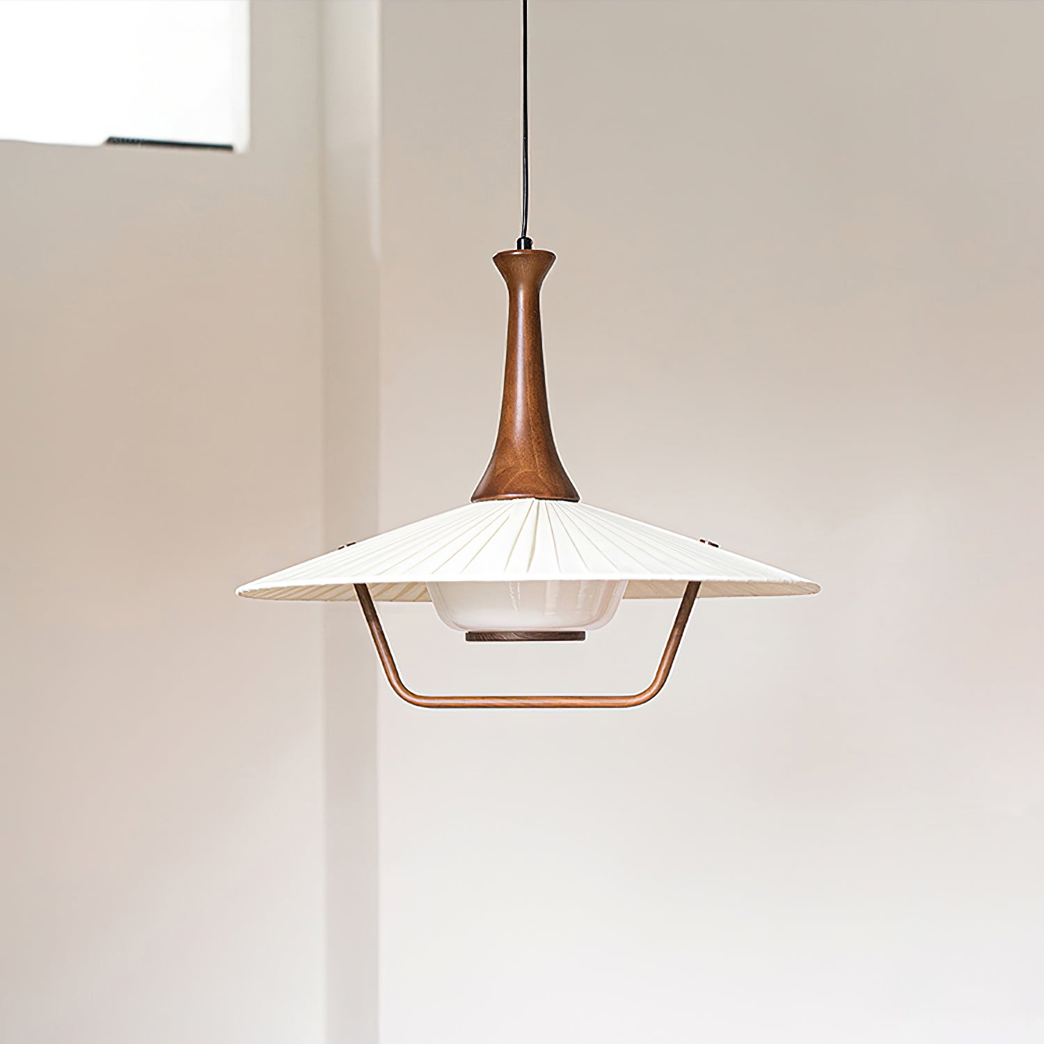 Vionne Mid-Century Wood and White Pendant Lamp - Neutralighting