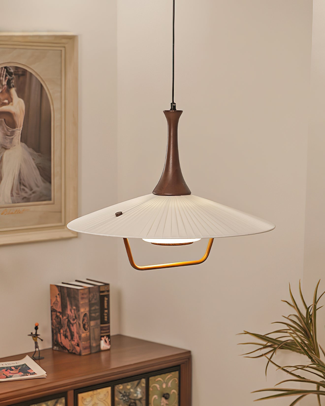 Vionne Mid-Century Wood and White Pendant Lamp - Neutralighting