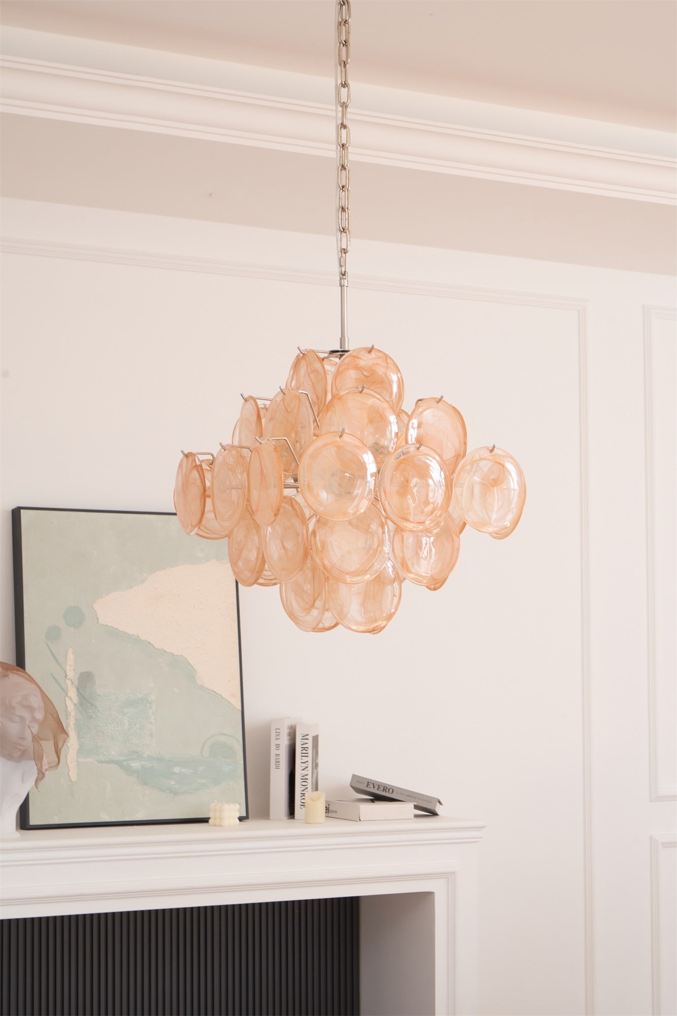 Aurora Chandelier Apricot Murano Glass Disc Layered Artistic