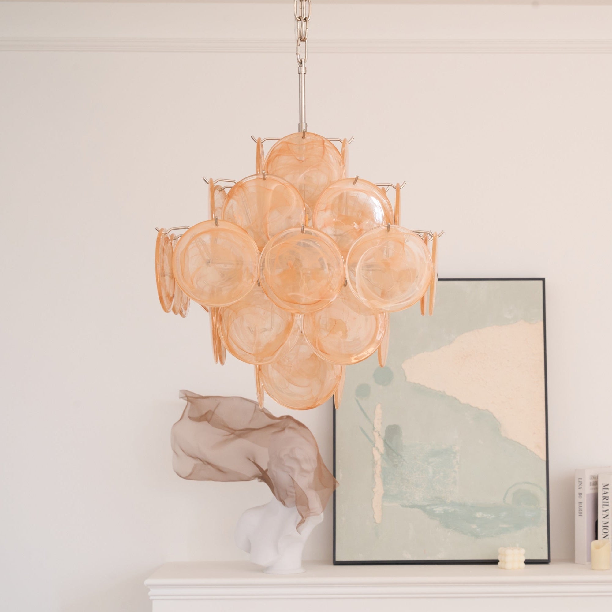 Aurora Chandelier Apricot Murano Glass Disc Layered Artistic