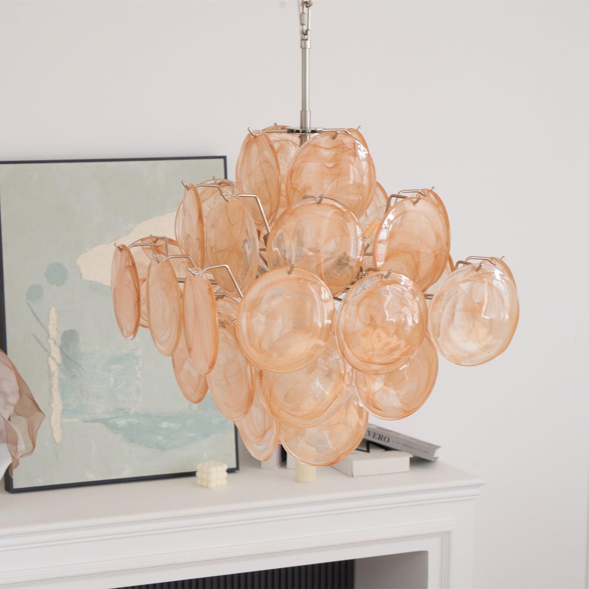 Aurora Chandelier Apricot Murano Glass Disc Layered Artistic