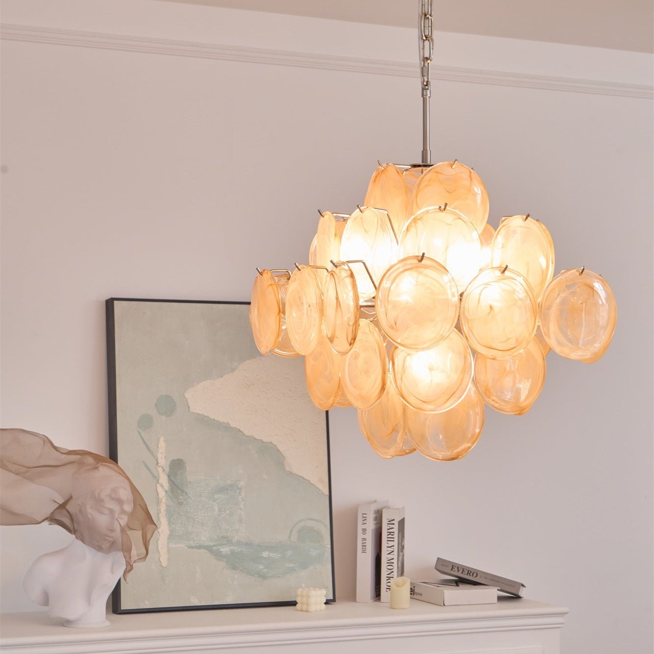Aurora Chandelier Apricot Murano Glass Disc Layered Artistic