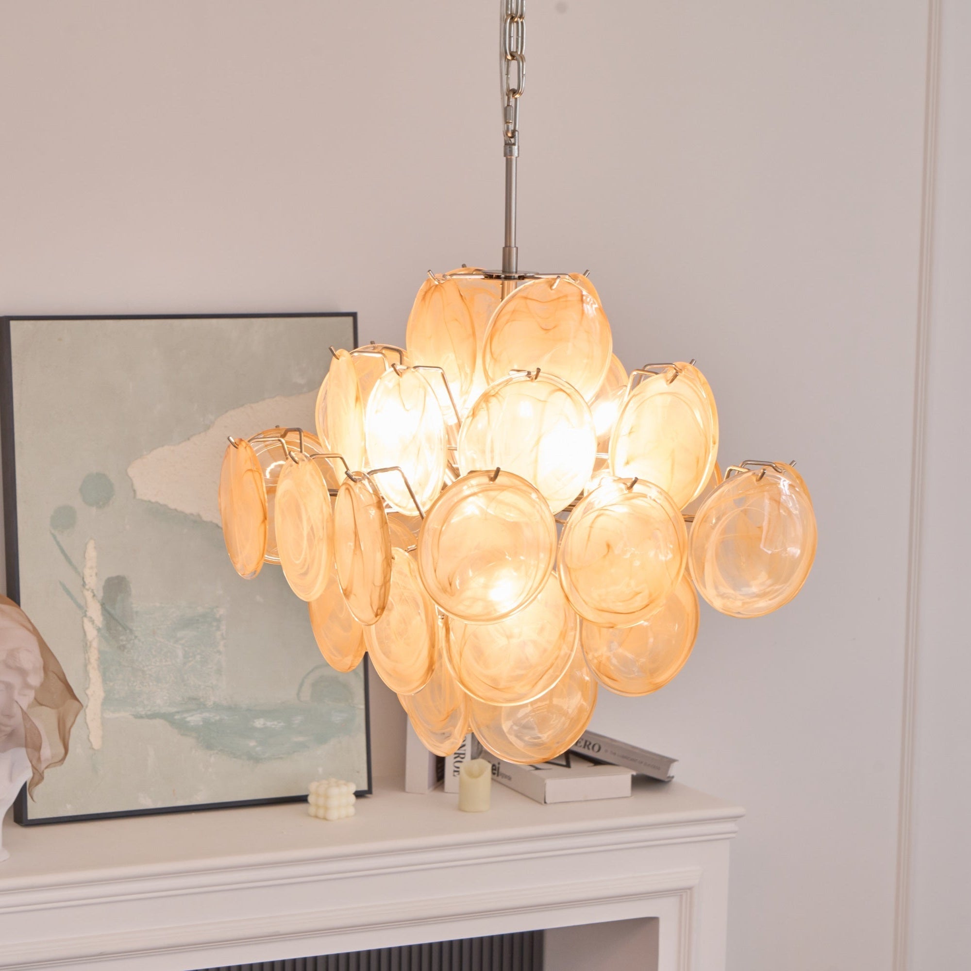 Aurora Chandelier Apricot Murano Glass Disc Layered Artistic