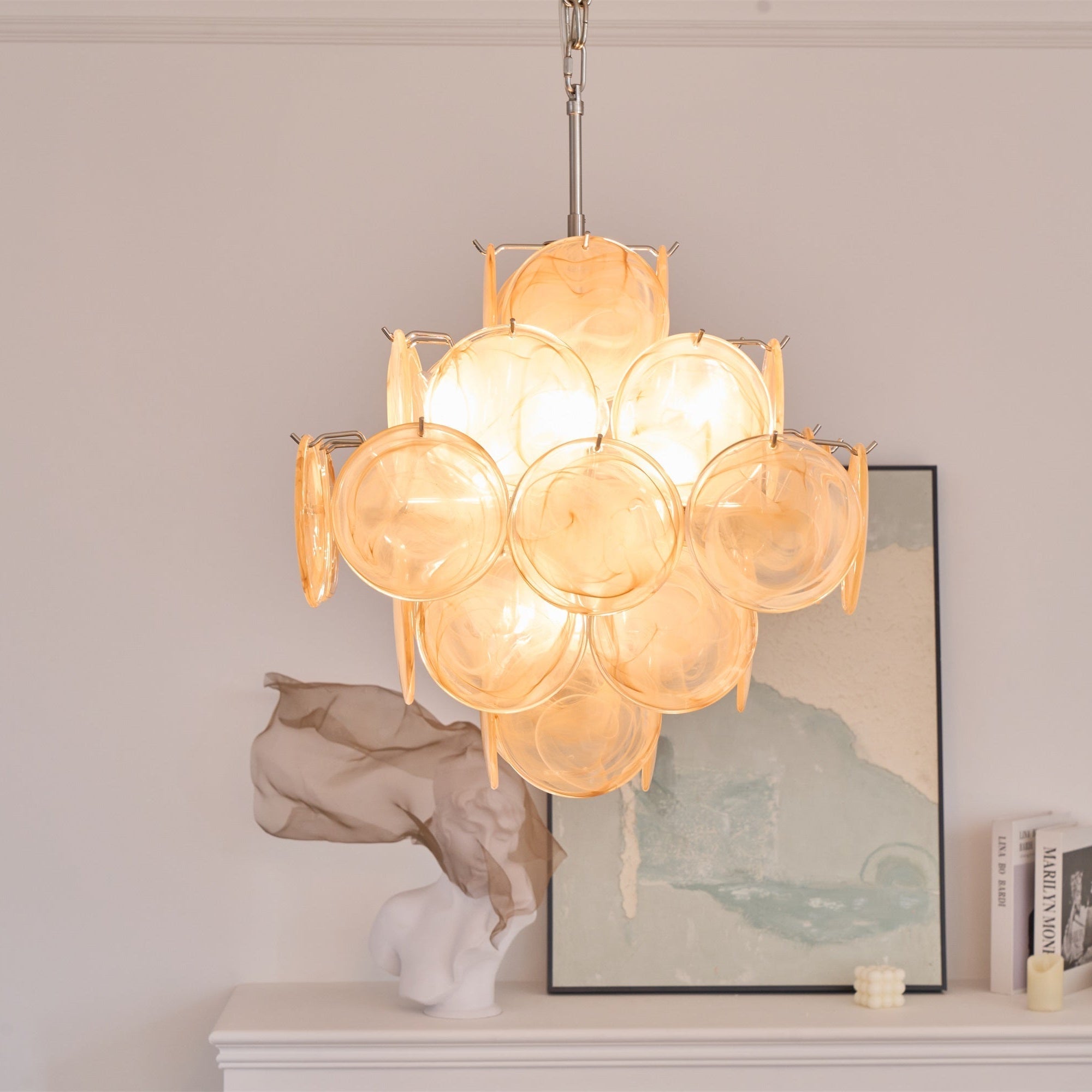 Aurora Chandelier Apricot Murano Glass Disc Layered Artistic