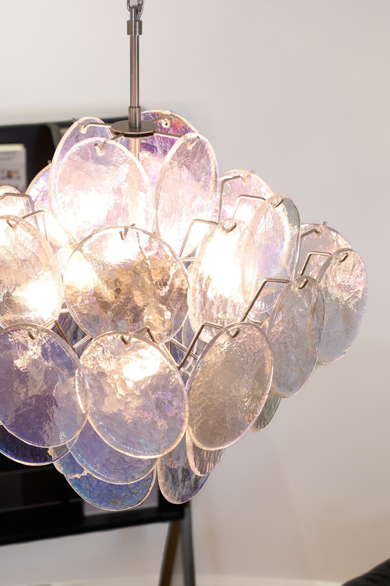 Aurora Chandelier Iridescent Murano Disc Layered