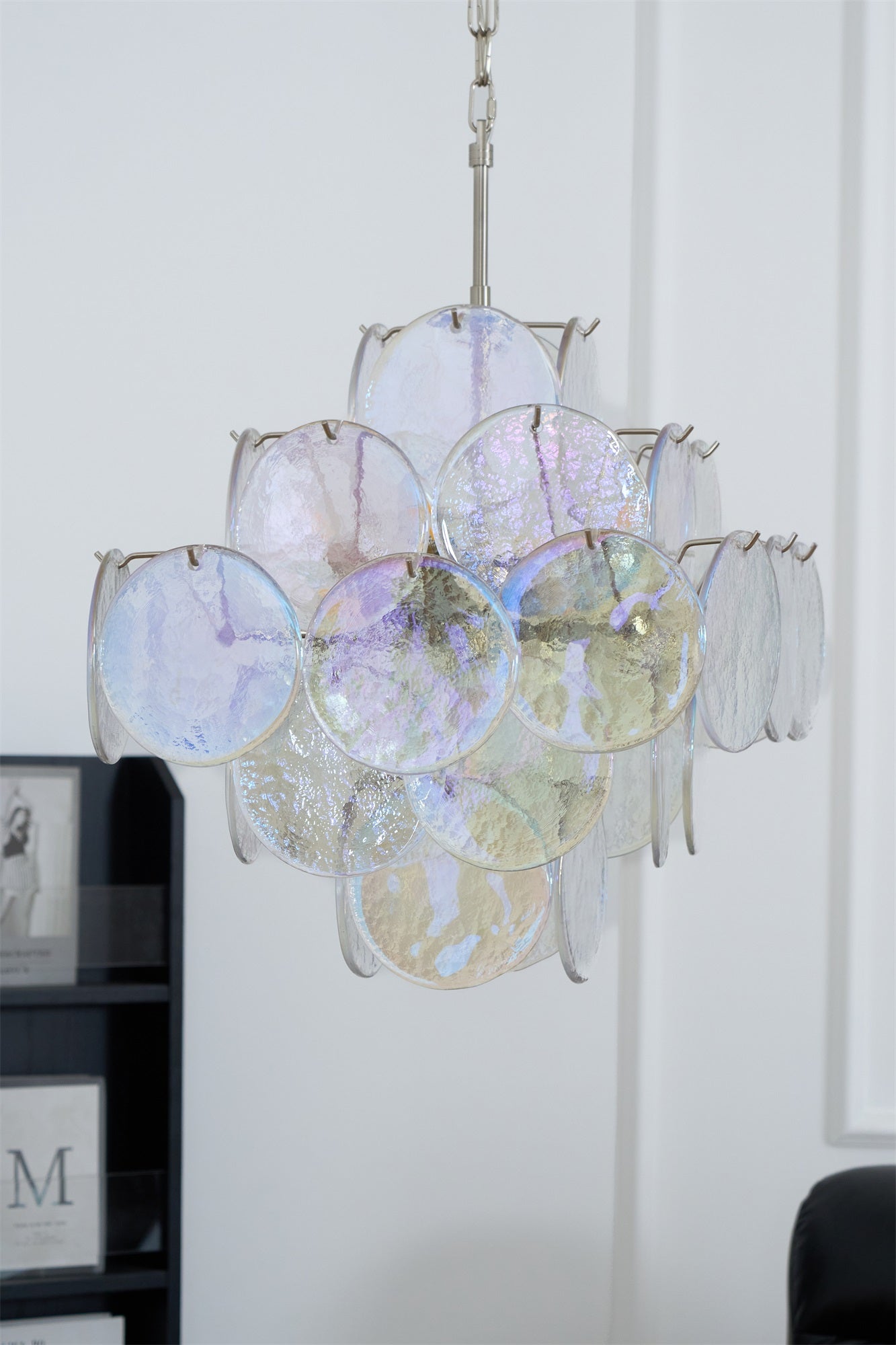 Aurora Chandelier Iridescent Murano Disc Layered