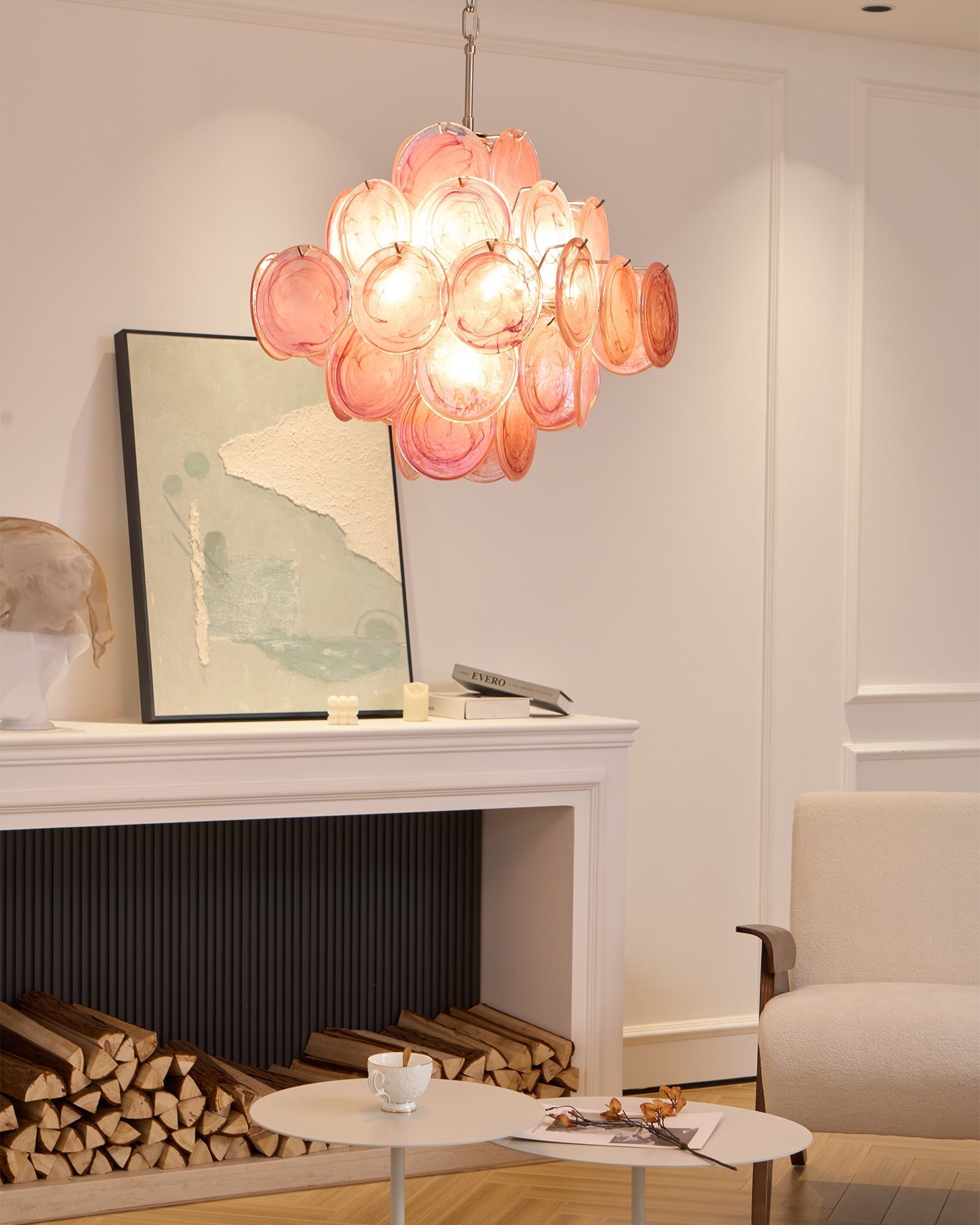 Aurora Chandelier Pink Glass Disc Layered Romantic - Neutralighting