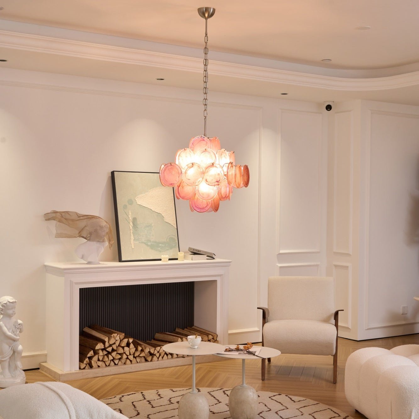 Aurora Chandelier Pink Glass Disc Layered Romantic - Neutralighting
