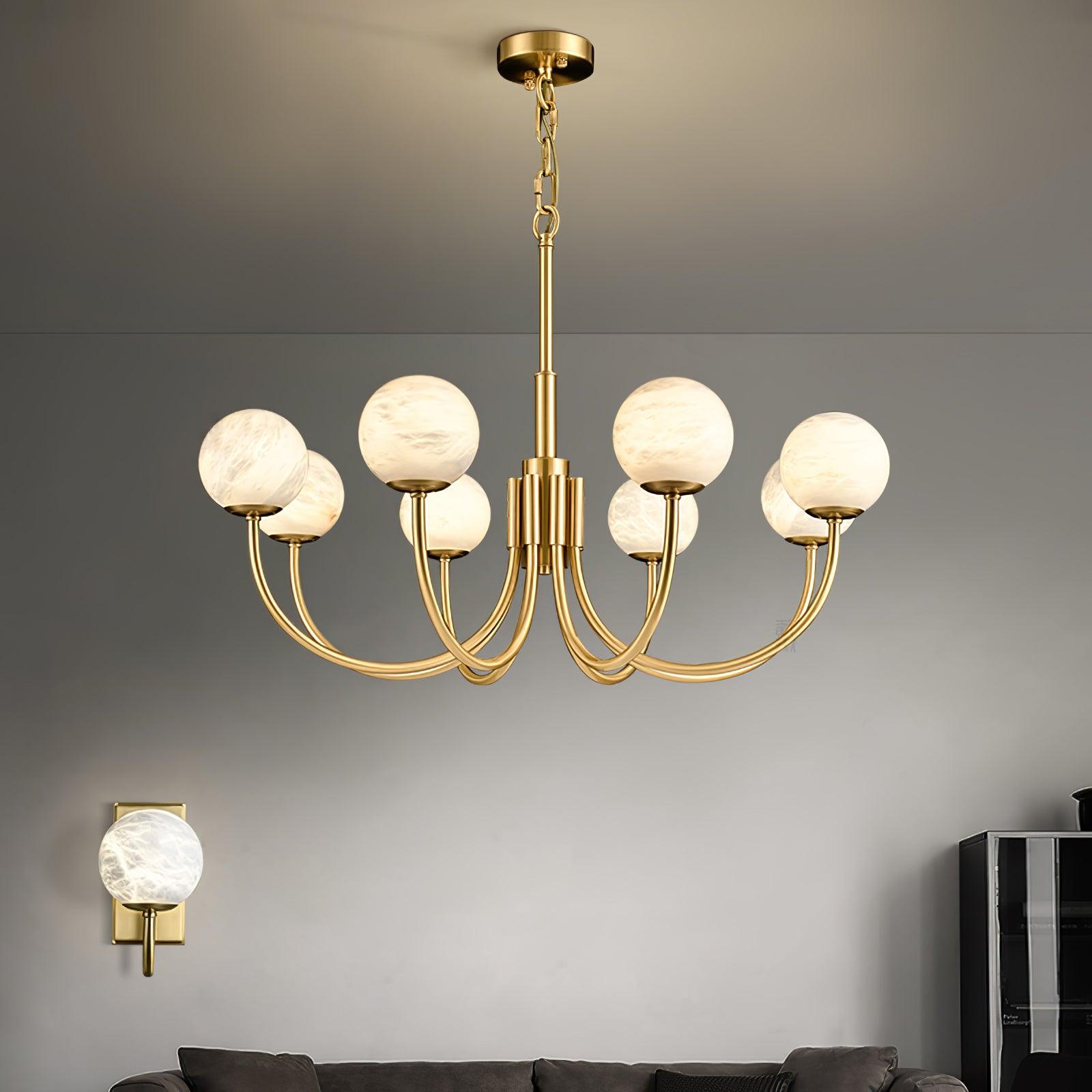 Mjolkuvys Modern Minimalist Globe Brass Alabaster Chandelier - Neutralighting