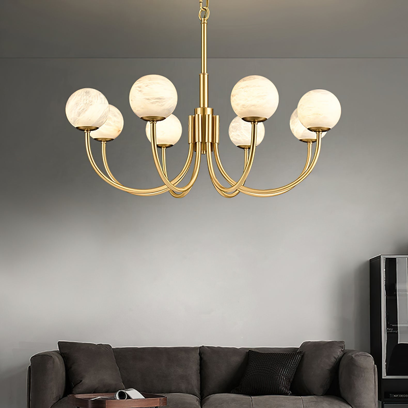 Mjolkuvys Modern Minimalist Globe Brass Alabaster Chandelier - Neutralighting