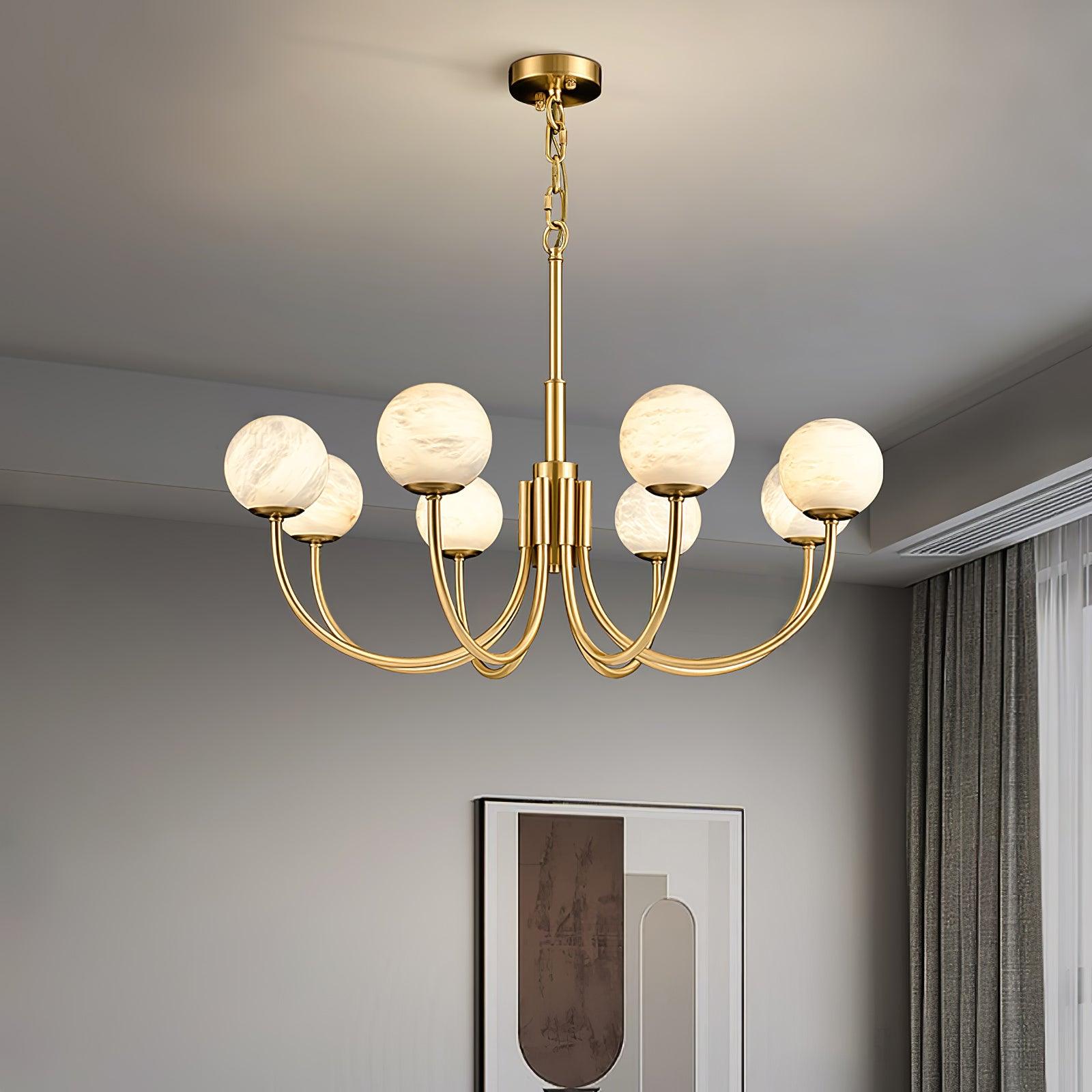 Mjolkuvys Modern Minimalist Globe Brass Alabaster Chandelier - Neutralighting