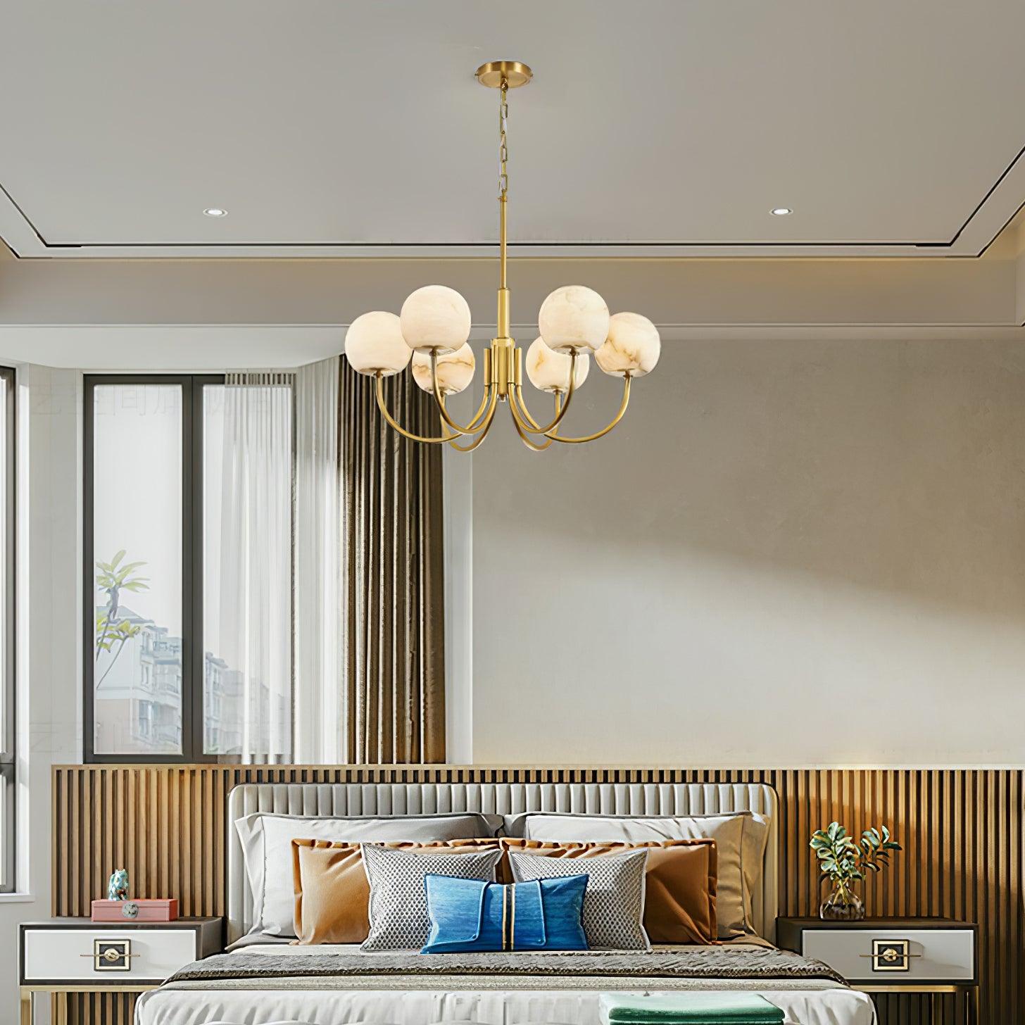 Mjolkuvys Modern Minimalist Globe Brass Alabaster Chandelier - Neutralighting