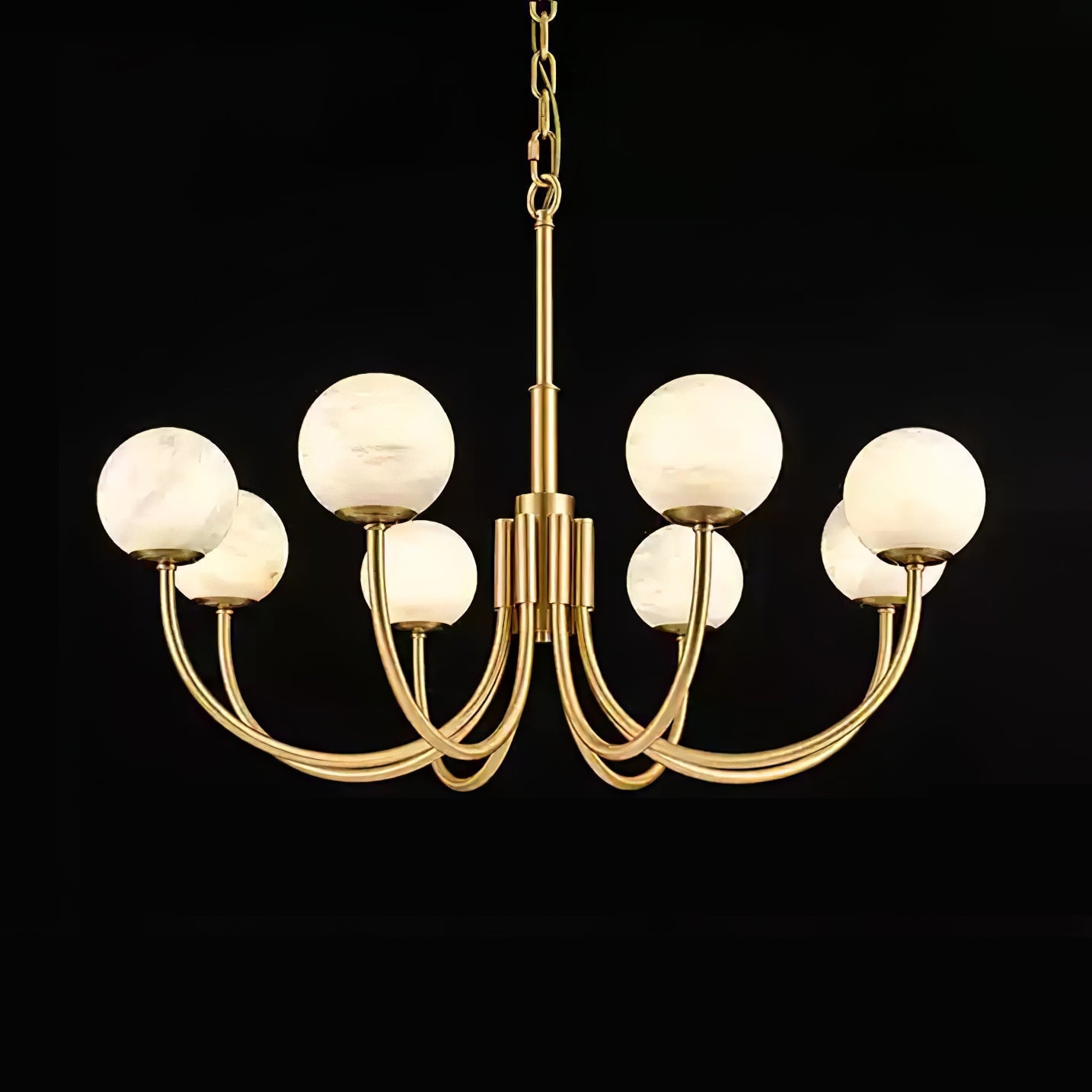Mjolkuvys Modern Minimalist Globe Brass Alabaster Chandelier - Neutralighting