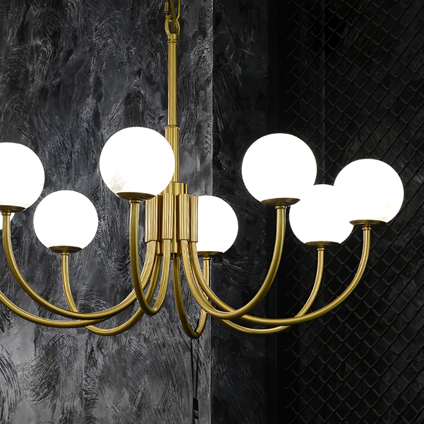 Mjolkuvys Modern Minimalist Globe Brass Alabaster Chandelier - Neutralighting