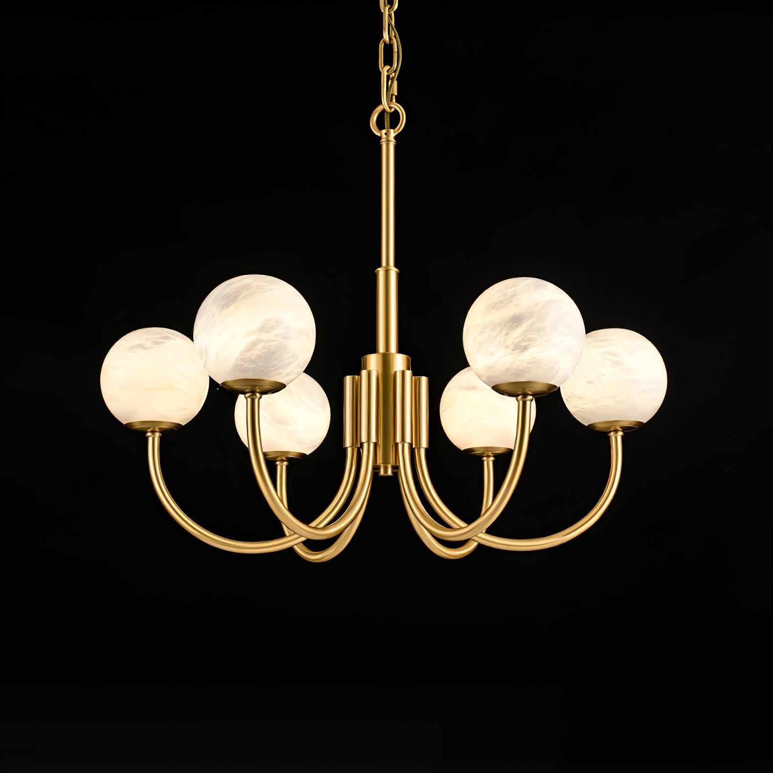 Mjolkuvys Modern Minimalist Globe Brass Alabaster Chandelier - Neutralighting