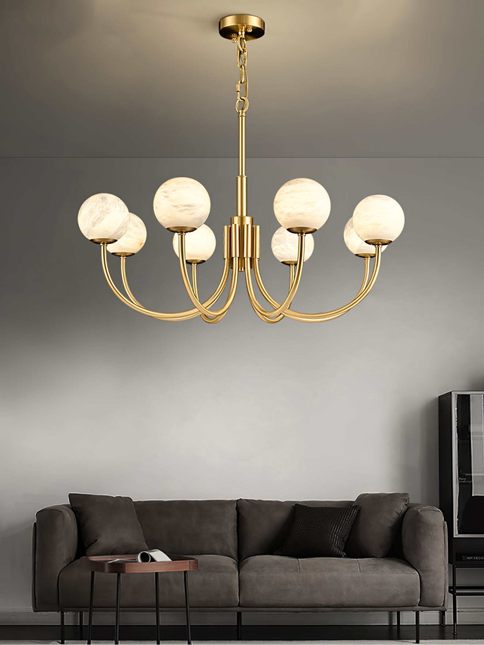 Mjolkuvys Modern Minimalist Globe Brass Alabaster Chandelier - Neutralighting