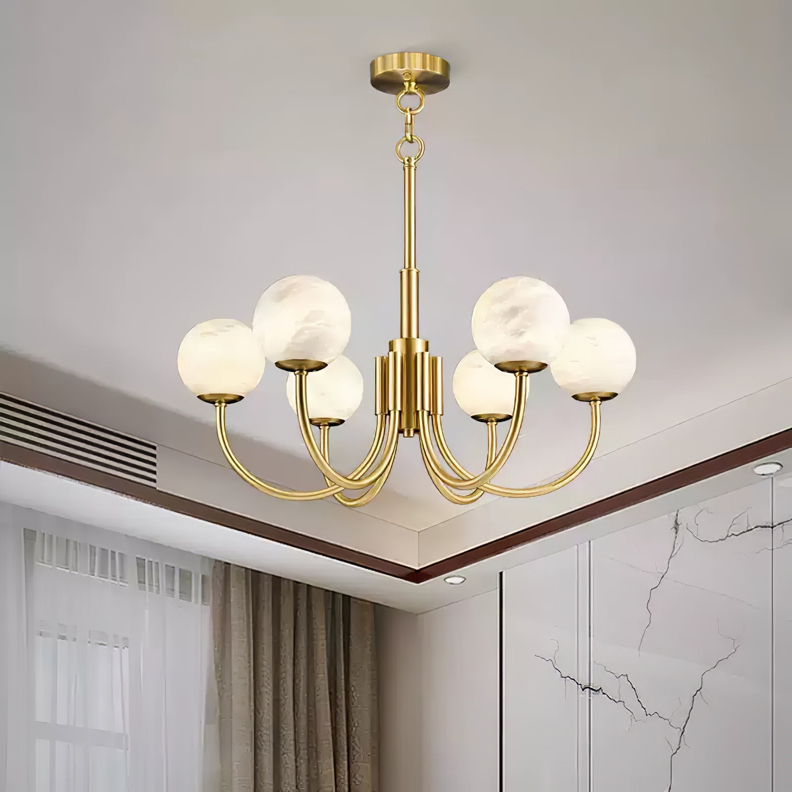 Mjolkuvys Modern Minimalist Globe Brass Alabaster Chandelier - Neutralighting