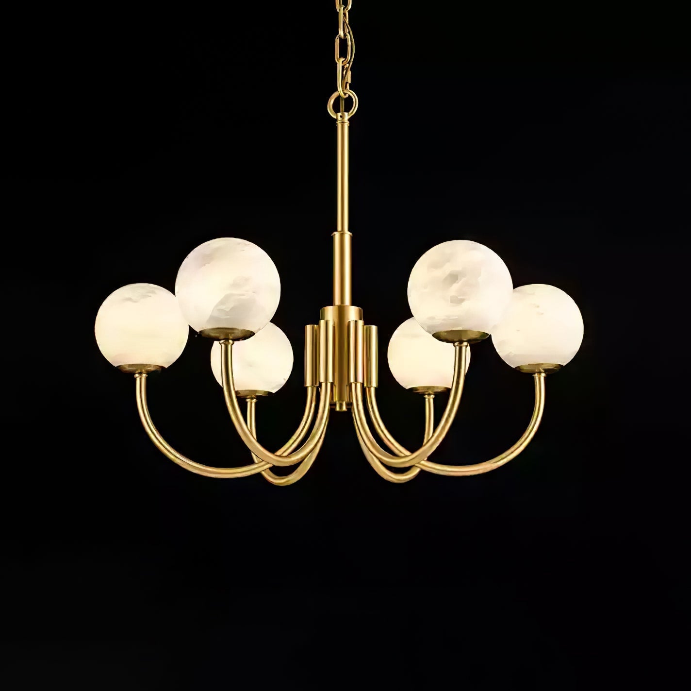 Mjolkuvys Modern Minimalist Globe Brass Alabaster Chandelier - Neutralighting