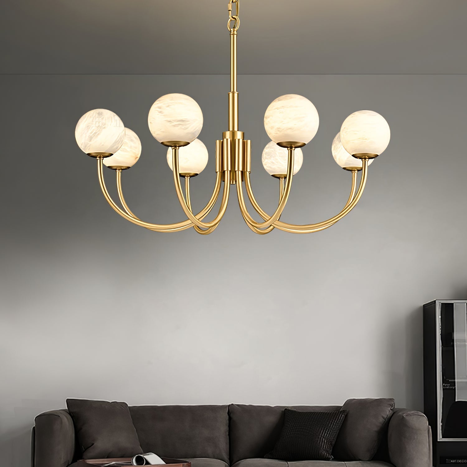 Mjolkuvys Modern Minimalist Globe Brass Alabaster Chandelier - Neutralighting