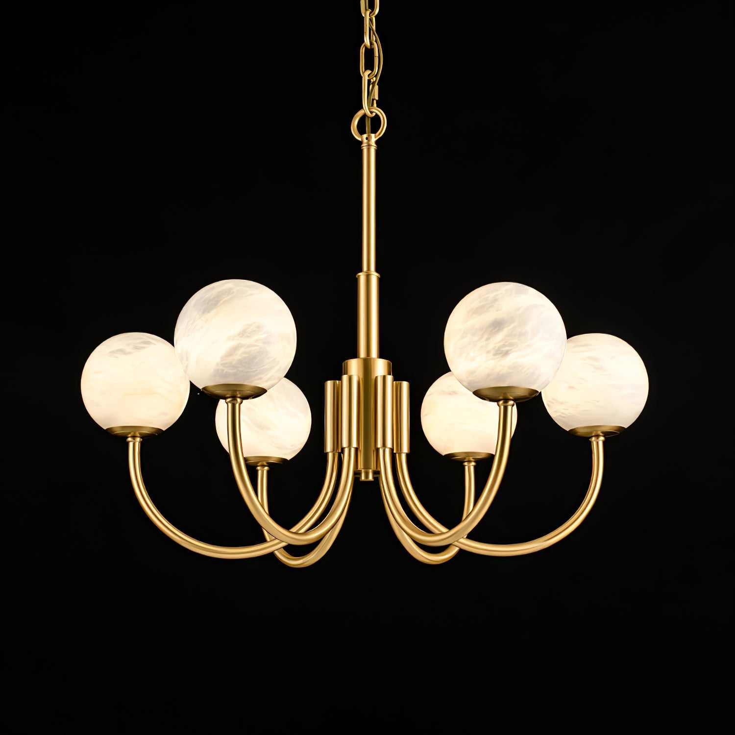 Mjolkuvys Modern Minimalist Globe Brass Alabaster Chandelier - Neutralighting