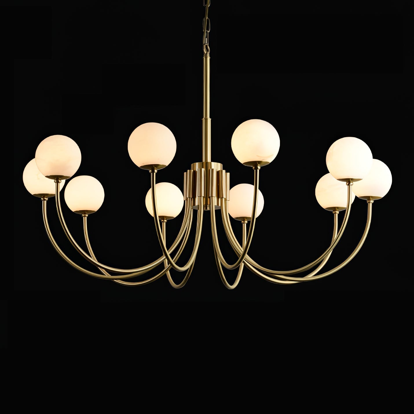 Mjolkuvys Modern Minimalist Globe Brass Alabaster Chandelier - Neutralighting