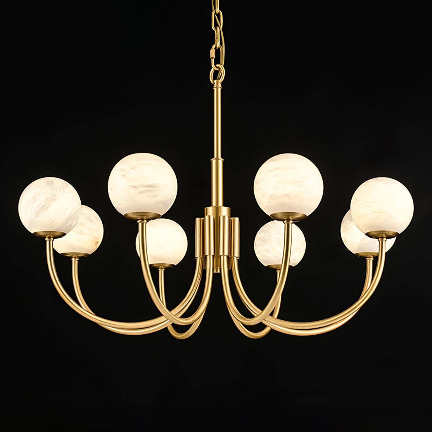 Mjolkuvys Modern Minimalist Globe Brass Alabaster Chandelier - Neutralighting