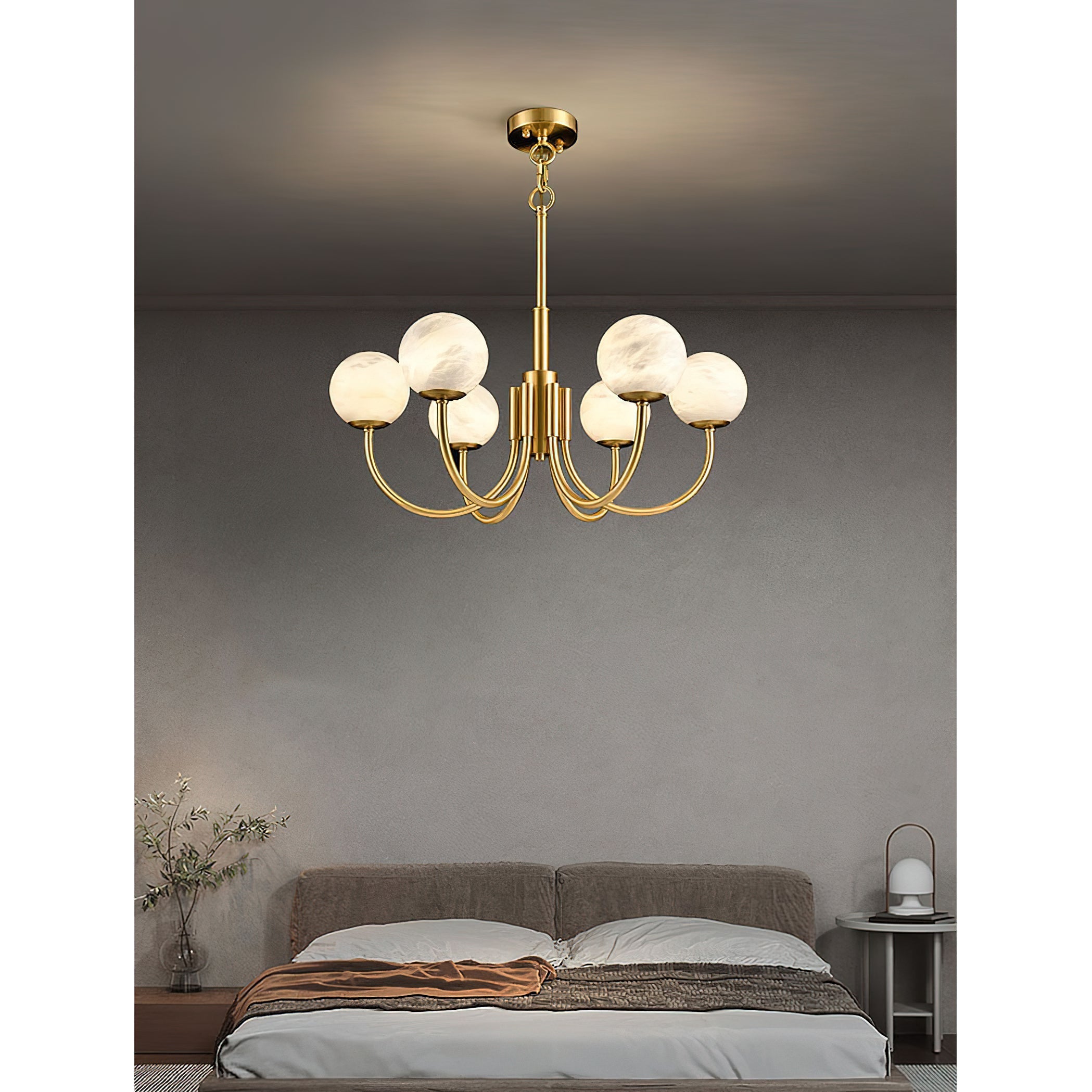 Mjolkuvys Modern Minimalist Globe Brass Alabaster Chandelier - Neutralighting