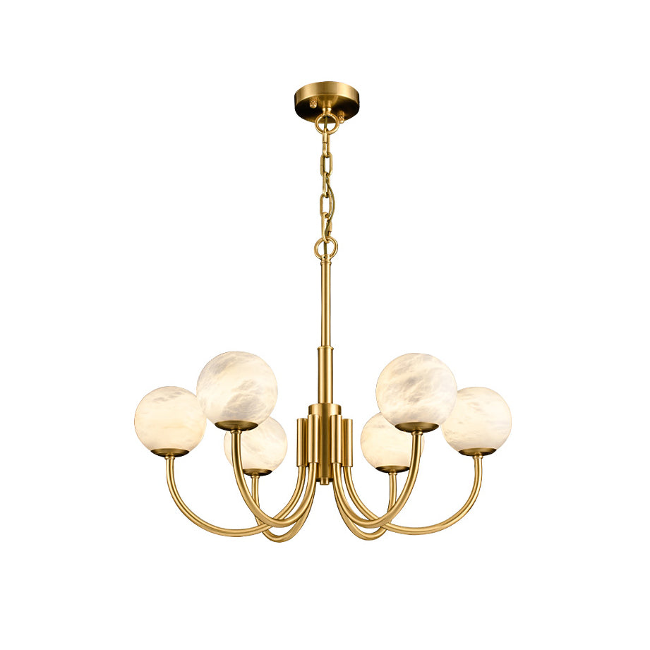 Mjolkuvys Modern Minimalist Globe Brass Alabaster Chandelier - Neutralighting