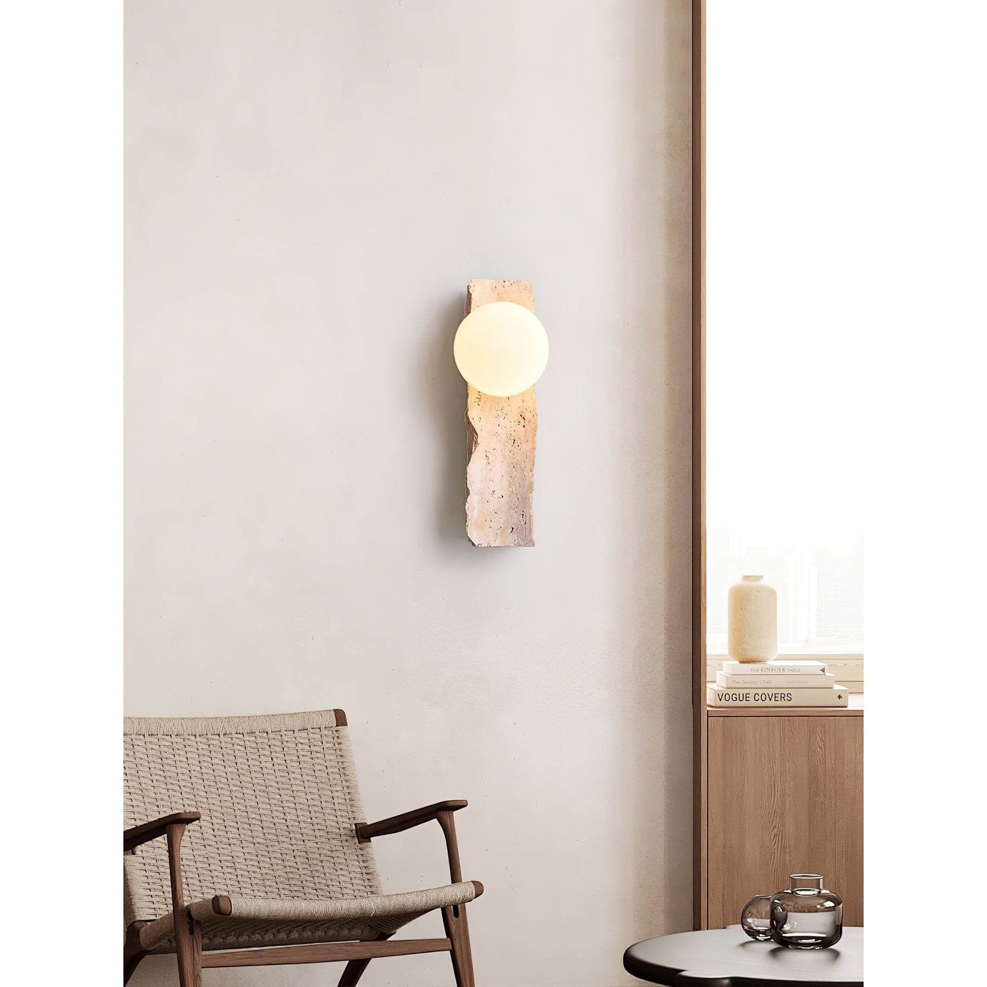 Aureum Modern Minimalist Glass Travertine Wall Lamp - Neutralighting