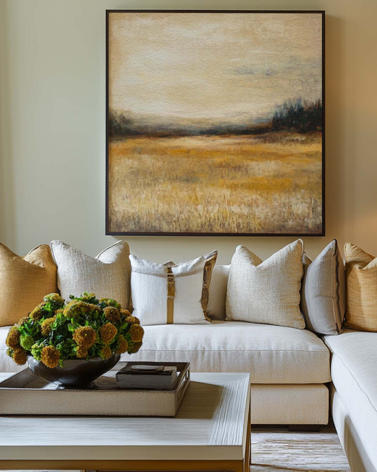 Golden Field Landscape Textured Framed Wall Art