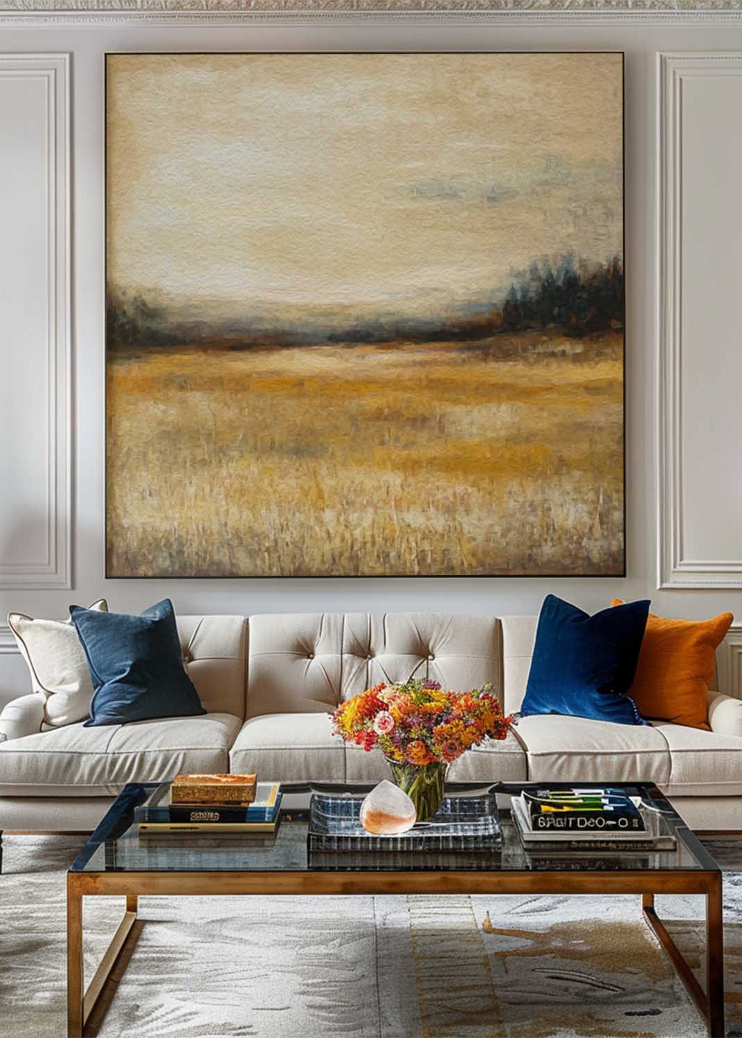 Golden Field Landscape Textured Framed Wall Art