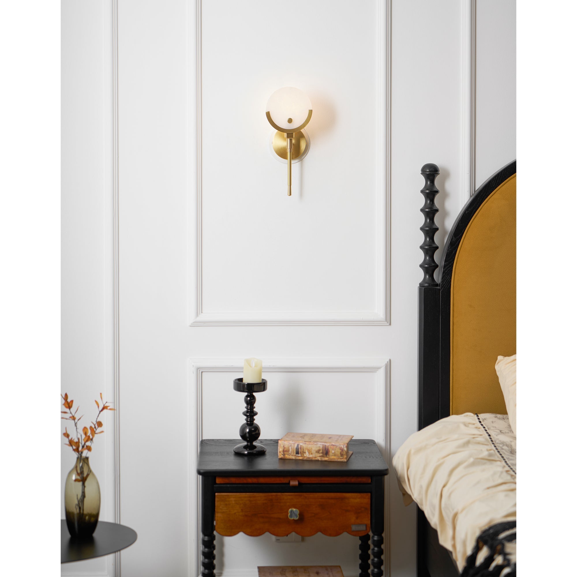 Ljomuvyo Modern Minimalist Brass Alabaster Sconce Wall Lamp - Neutralighting