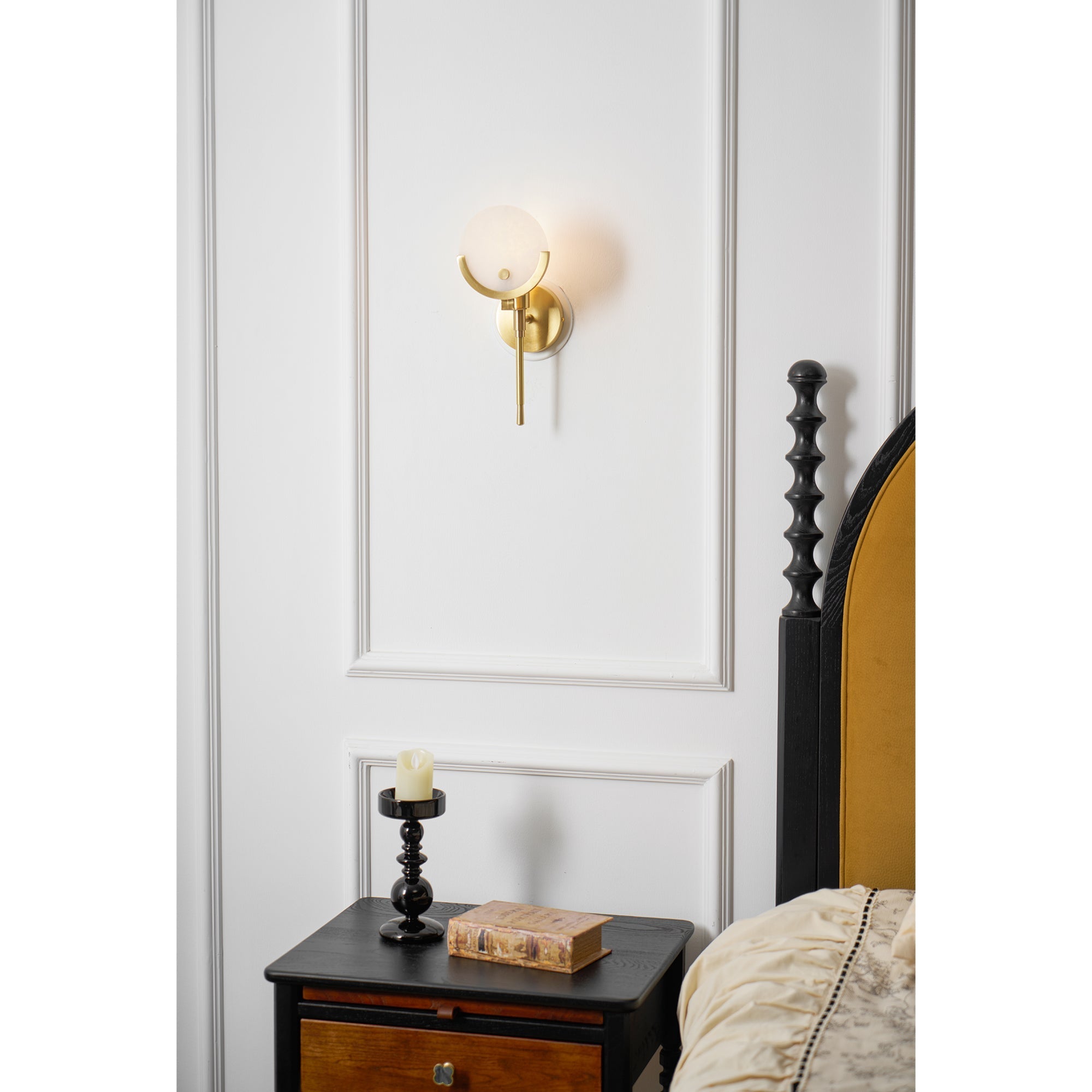 Ljomuvyo Modern Minimalist Brass Alabaster Sconce Wall Lamp - Neutralighting