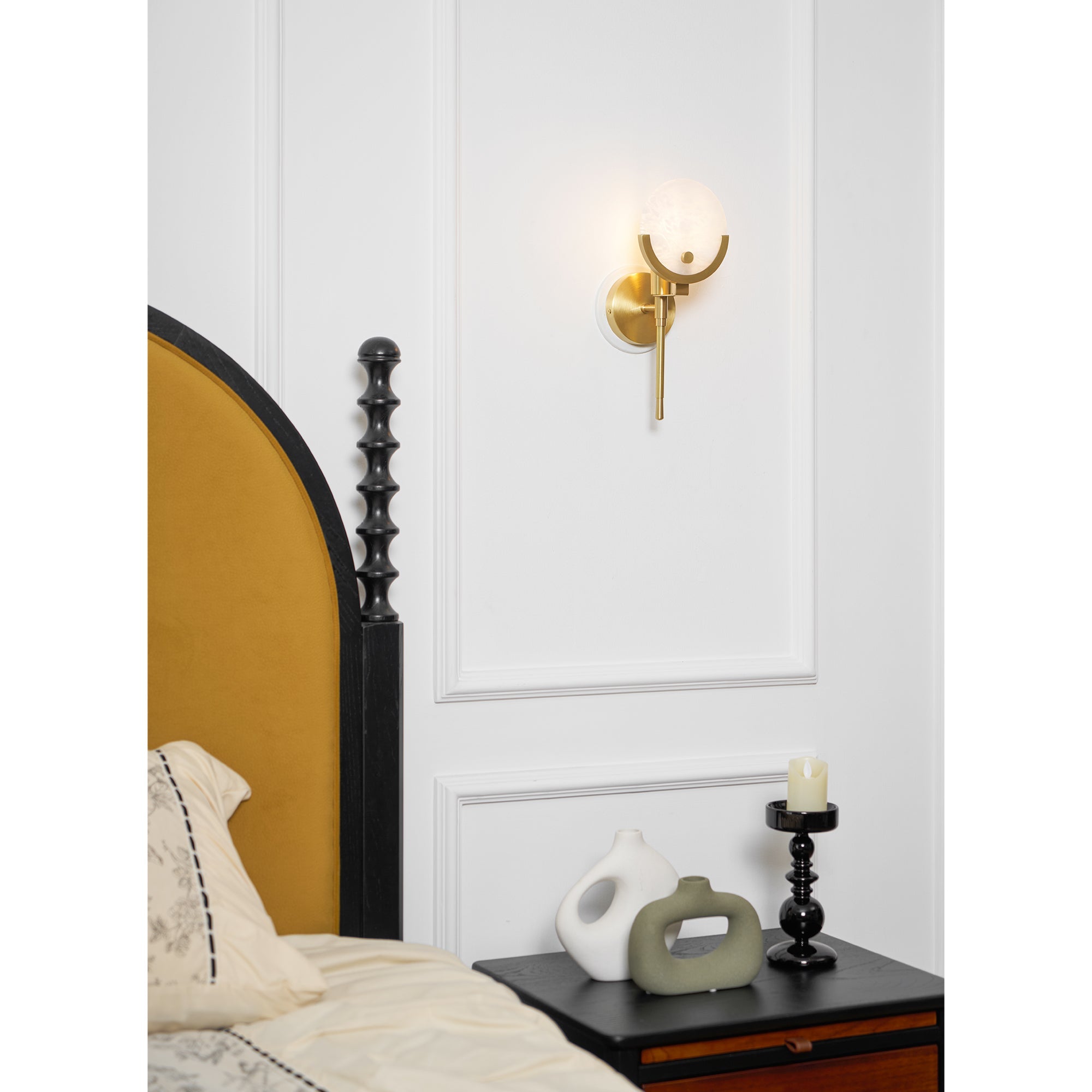 Ljomuvyo Modern Minimalist Brass Alabaster Sconce Wall Lamp - Neutralighting