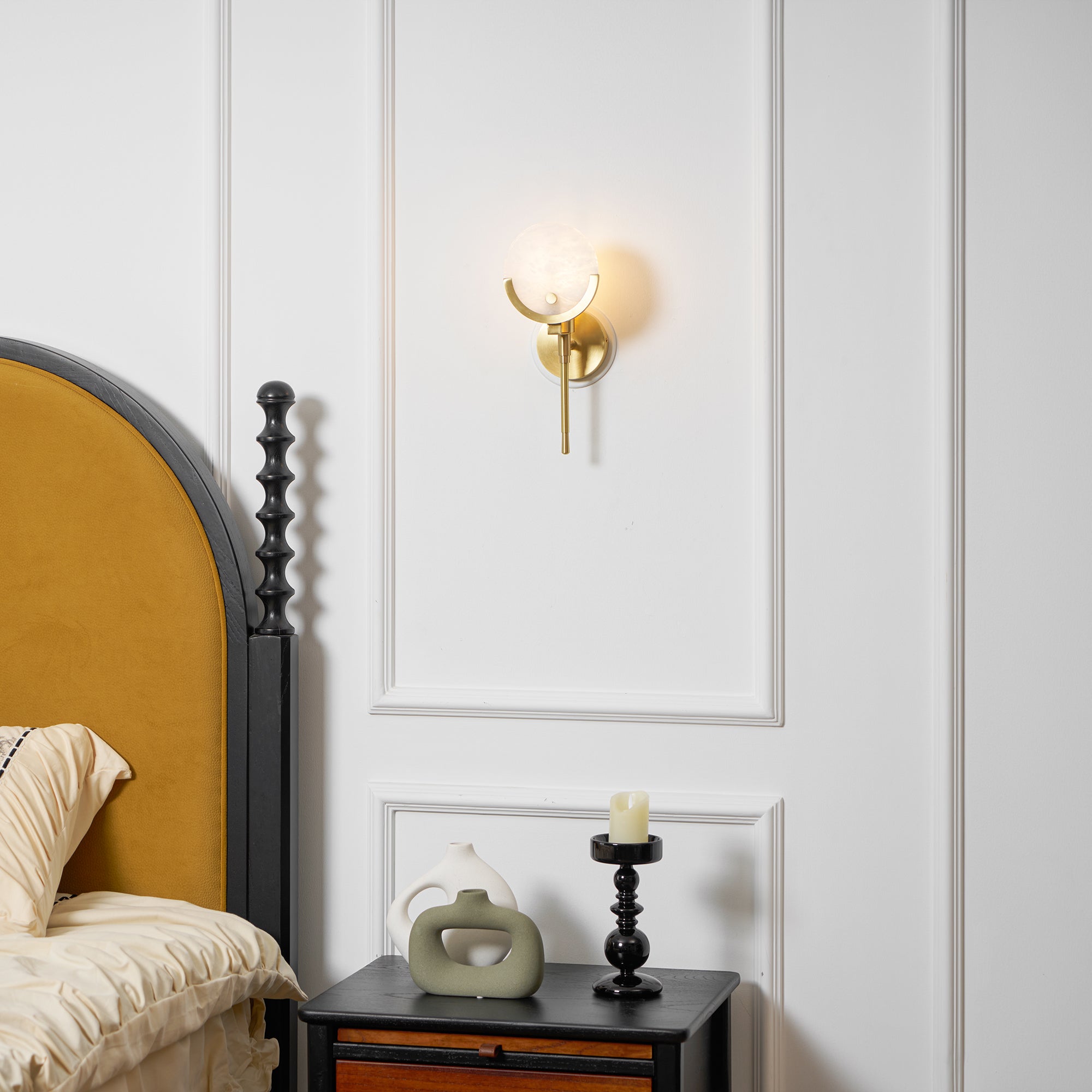 Ljomuvyo Modern Minimalist Brass Alabaster Sconce Wall Lamp - Neutralighting