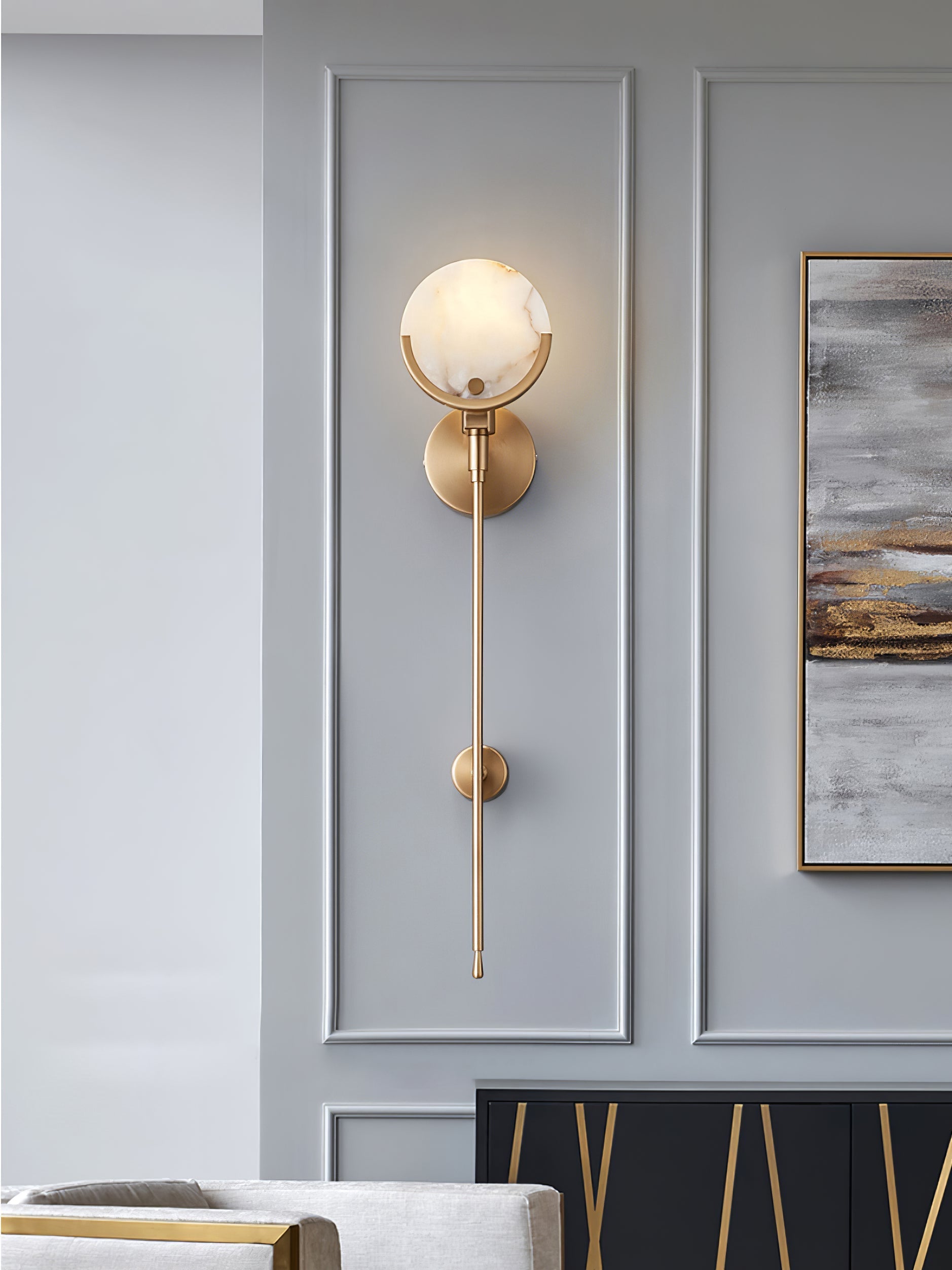 Ljomuvyo Modern Minimalist Brass Alabaster Sconce Wall Lamp - Neutralighting