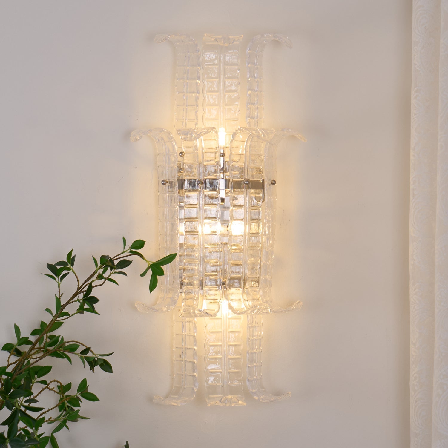 Aurora Wall Sconce Clear Murano Glass Panel Geometric