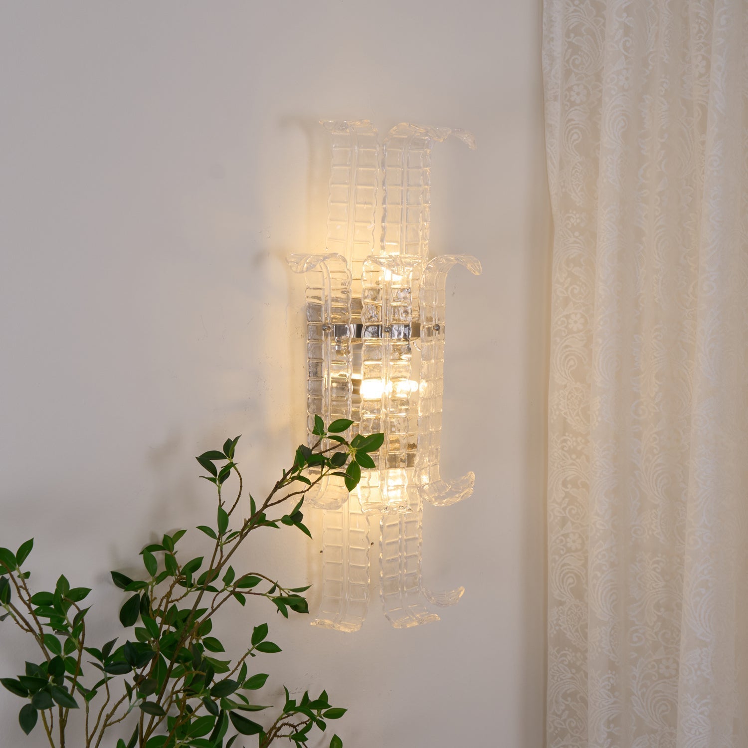 Aurora Wall Sconce Clear Murano Glass Panel Geometric