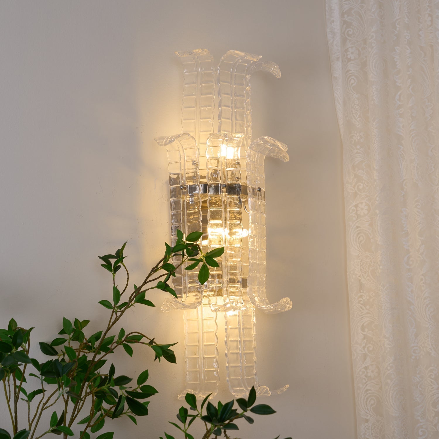 Aurora Wall Sconce Clear Murano Glass Panel Geometric