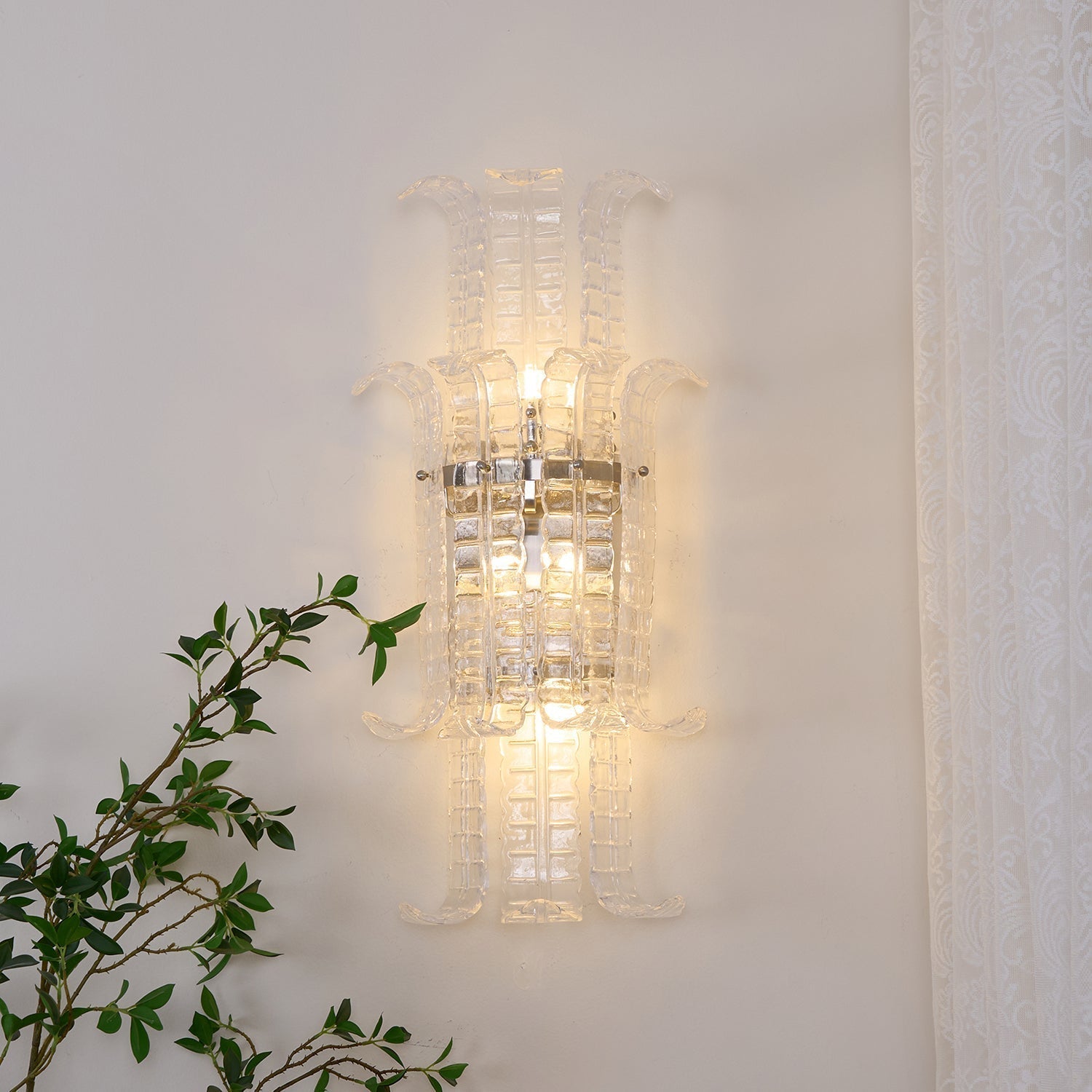 Aurora Wall Sconce Clear Murano Glass Panel Geometric