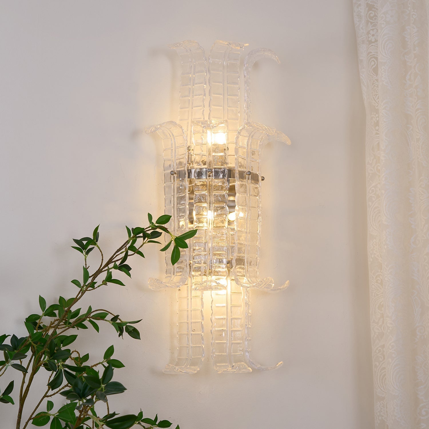 Aurora Wall Sconce Clear Murano Glass Panel Geometric