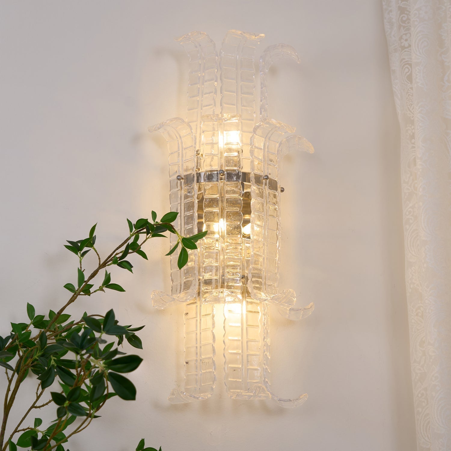 Aurora Wall Sconce Clear Murano Glass Panel Geometric