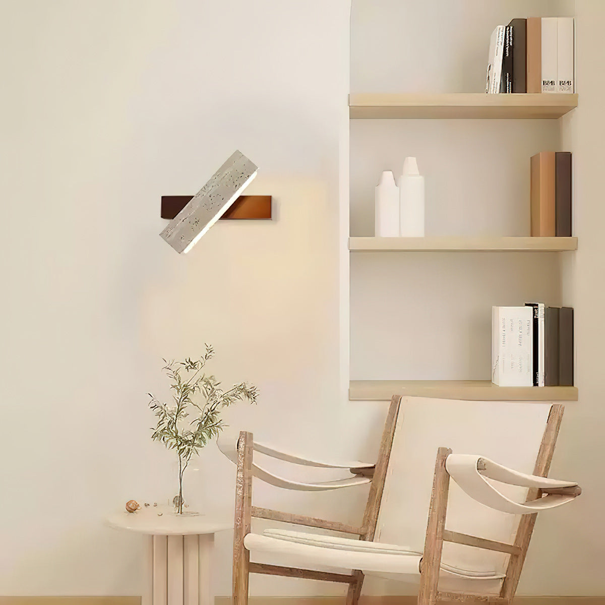 Ostruvyo Modern Minimalist Linear Walnut Travertine Wall Lamp - Neutralighting