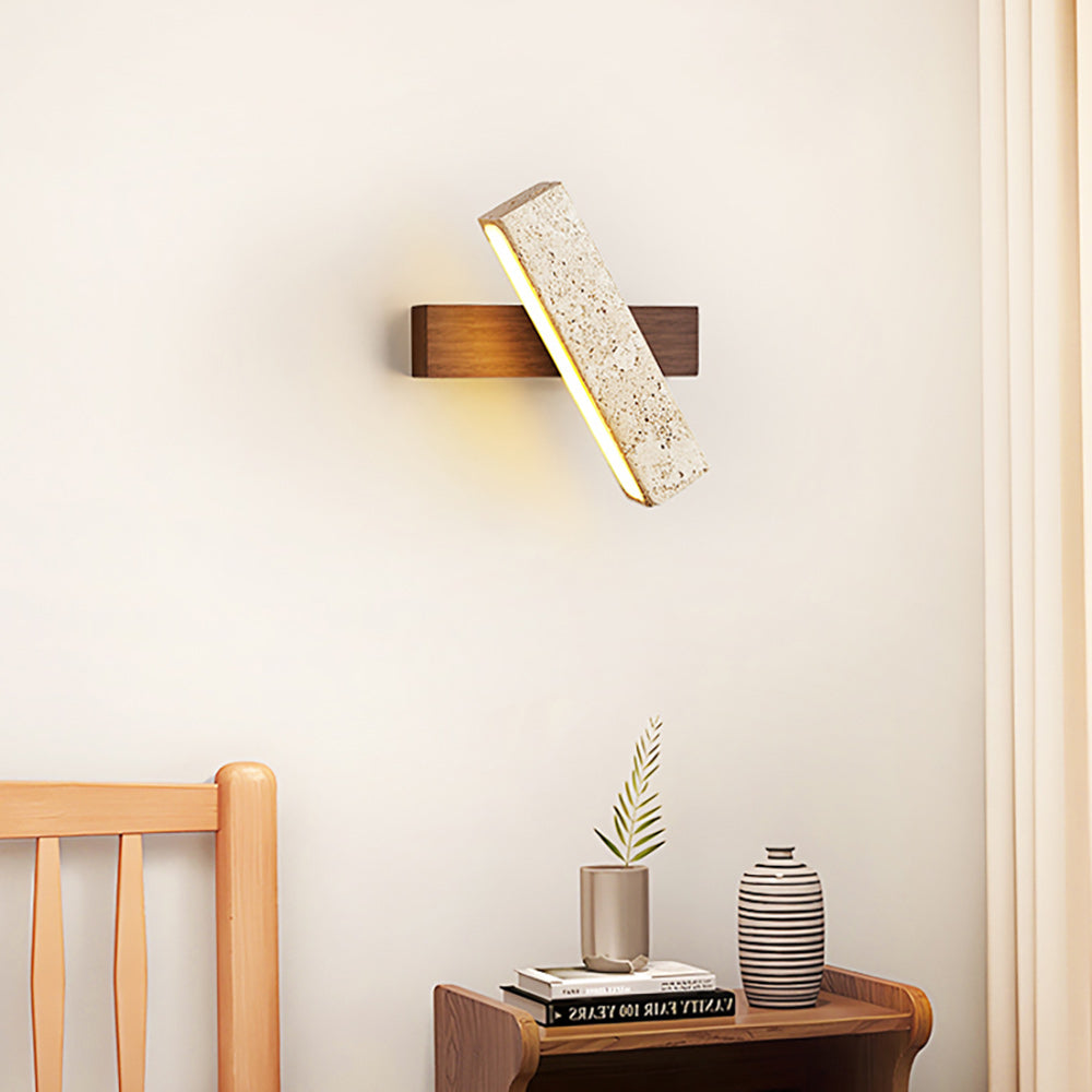 Ostruvyo Modern Minimalist Linear Walnut Travertine Wall Lamp - Neutralighting