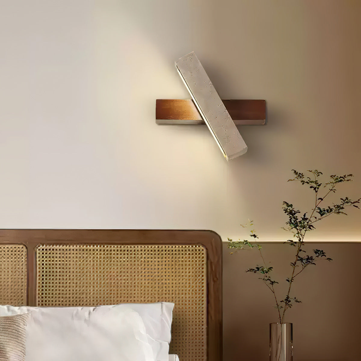 Ostruvyo Modern Minimalist Linear Walnut Travertine Wall Lamp - Neutralighting