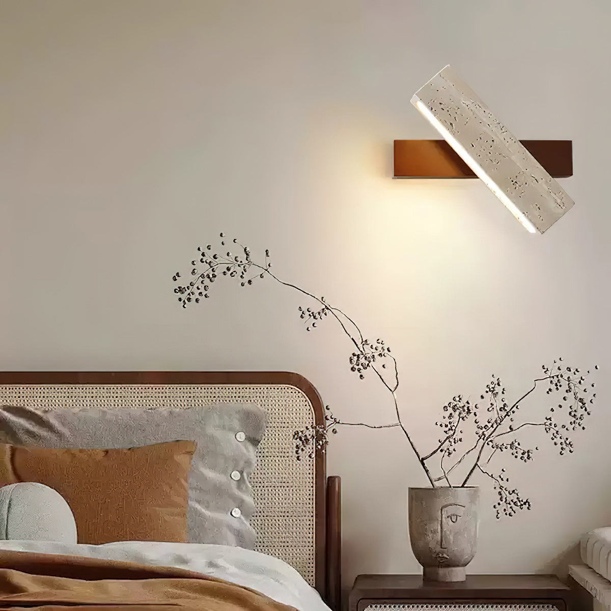 Ostruvyo Modern Minimalist Linear Walnut Travertine Wall Lamp - Neutralighting