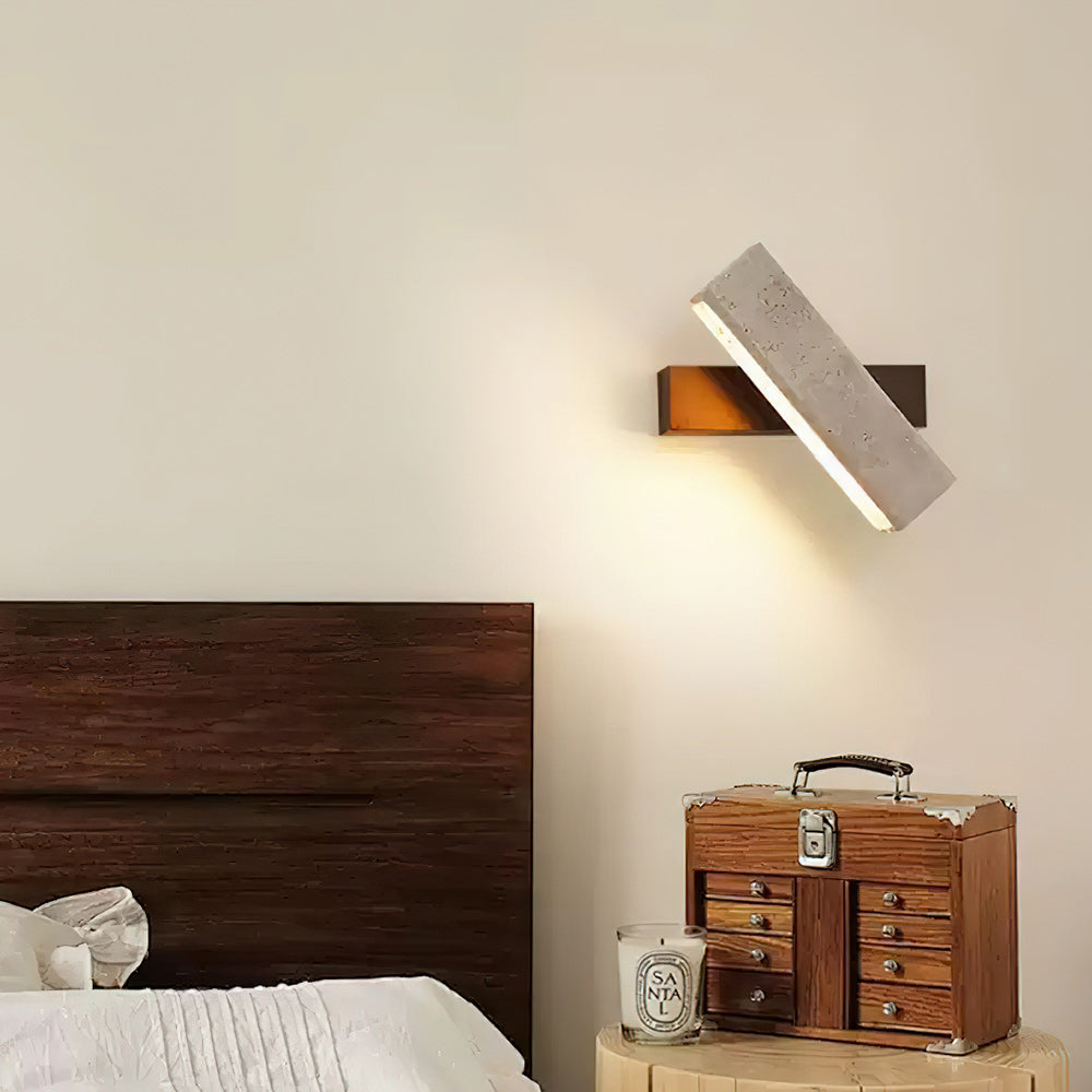 Ostruvyo Modern Minimalist Linear Walnut Travertine Wall Lamp - Neutralighting