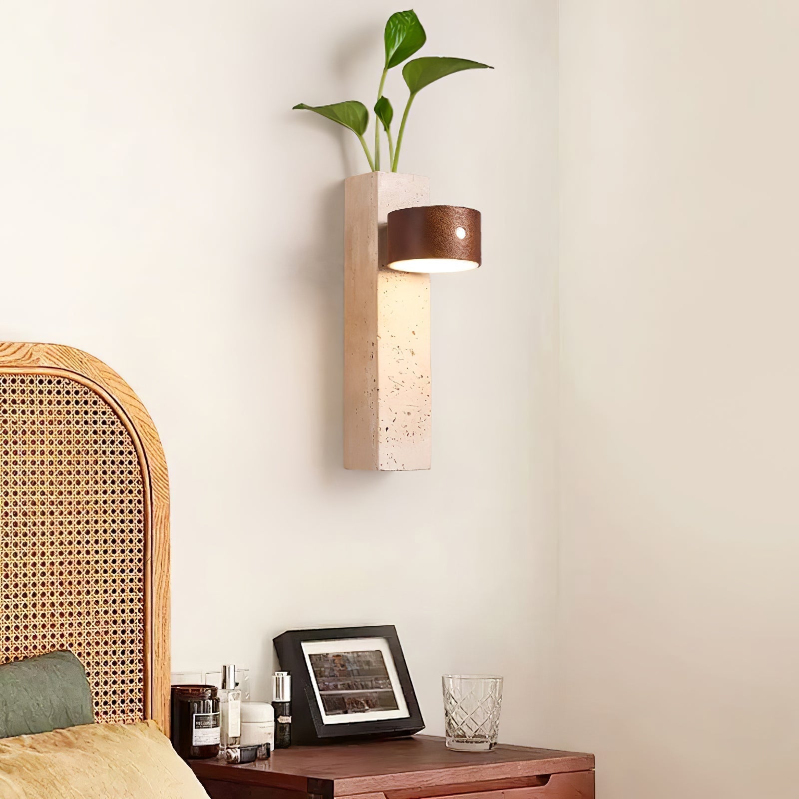 Zarinila Rectangular-Block Travertine Wall Light - Neutralighting